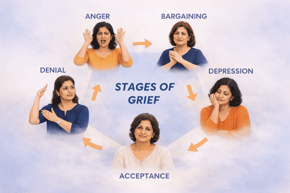 Stages of grief experienced by Indian perimenopausal women, explained by Dr Asha Sharma at Ashirwad Health, Paschim Vihar, New Delhi