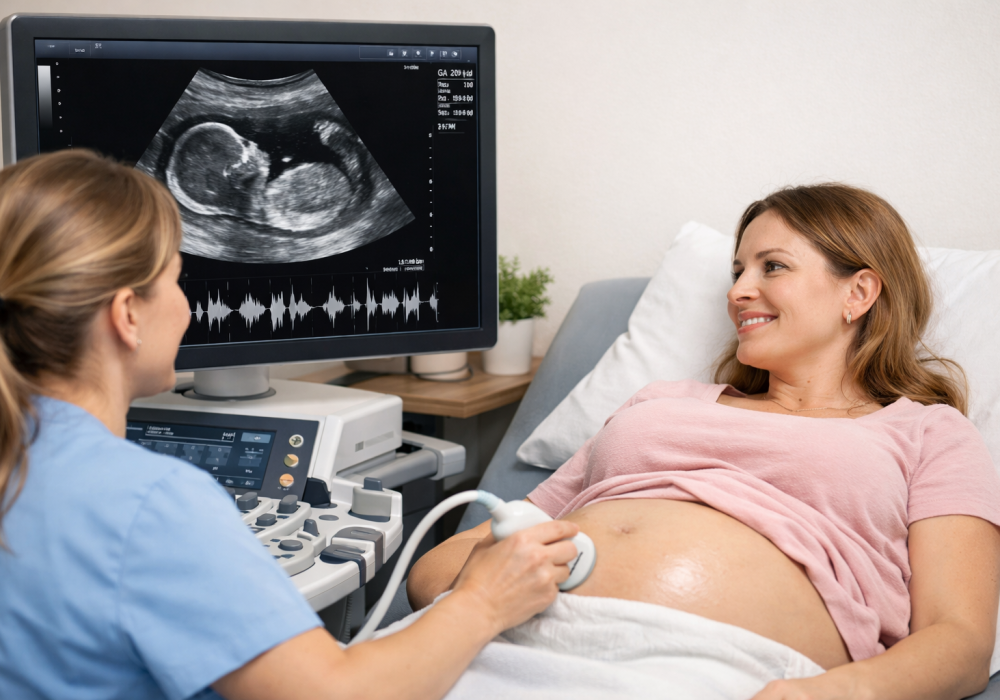 Prenatal ultrasound examination monitoring fetal development during pregnancy